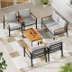 ELPOSUN Black 6-Piece Metal Outdoor Patio Conversation Deep Seating Set with Olefin Light Gray Cushions, Loveseat, Coffee Table HDNBCS097LGROS-6-KB