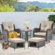 kuurfuurdo Gray 5-Piece Wicker Outdoor Swivel Rocking Chairs Patio Conversation Set with Ottomans Side Table Beige Cushions BX10-13