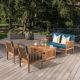 Unbranded 4-Pieces Acacia Wood Patio Conversation Set, Outdoor Acacia Wood Sofa Set with Blue Water Resistant Cushions PATIO-FS-7