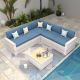 Unbranded 6-Piece Wicker Rattan Outdoor Patio Conversation Set with Blue Cushions and Double-Sided Coffee Table Outdoor795-02