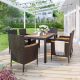 Unbranded 7-Piece Outdoor Patio Wicker Conversation Set, Acacia Wood Tabletop, Stackable Armrest Chairs with Cushions, Brown PATIO-FS-5