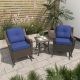 INMITOM 3-Piece Wicker Rocking Chair Patio Conversation Set with Blue Cushions and Glass-Top Side Table HD1-FHB-E-Z02