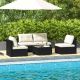 Kadehome 5-Piece Rattan Patio Conversation Set with Beige Cushions MO-HW69932