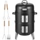 VIVOHOME 3-in-1 Vertical BBQ Charcoal Smoker in Black with Built-In Thermometer, Air Vent, and 2-Access Doors VH1410