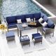 Cesicia Black 7-Piece Wicker Outdoor Dining Set with Blue Cushions and Dining Table PTsofaXXT4