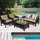 Kadehome 4-Piece Wicker Patio Conversation Set with Beige Cushions MO-HW68637ABN