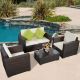 Kadehome Brown 4-Piece Wicker Patio Conversation Set with Beige Cushions MO-HW46742DBN