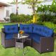 Kadehome 4-Piece Wicker Patio Conversation Set with Navy Cushions MO-HW70533NYA