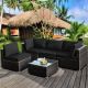 Kadehome Brown 5-Piece Wicker Patio Conversation Set with Black Cushions MO-HW68691BDK