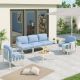 Unbranded Blue Resin Plastic Material 5-Person DIY Patio Conversation Set With Cushion, Number of 4-Piece VQHWTZ072-A-MVQ