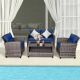 Kadehome 4-Piece Wicker Patio Conversation Set with Navy Cushions MO-HW68647NY