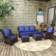Unbranded 5-Pieces Wicker Patio Conversation Set, Outdoor Sectional Furniture Set with Navy Blue Cushion, for Lawn Garden Backyard LV-727