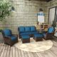 Unbranded 5-Pieces Wicker Patio Conversation Set, Outdoor Sectional Furniture Set with Peacock Blue Cushions, for Garden Backyard LV-729