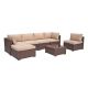 Freestyle 7-Piece Wicker Brown Outdoor Patio Conversation Seating Sofa Set with Ottoman, Beige Cushions HD-7PCSBN205