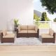Freestyle 4-Piece Wicker Brown Outdoor Patio Conversation Seating Sofa Set, Beige Cushions HD-4PCSBN