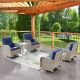 Opohoro Light Beige 6-Piece Wicker Outdoor Swivel Rockers Patio Conversation Set with Navy Blue Cushions and Side Tables SS041-1x2