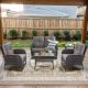 Opohoro Brown 5-Piece Wicker Patio Conversation Set with Armchairs, Outdoor Loveseat Seating Set with Gray Cushions PC-5PLVCLCs-3