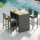 Unbranded 5-Piece Wicker Outdoor Dining Set with Acacia Wood Table Top and Gray Removable Cushions JOM00216E