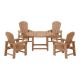 WESTIN OUTDOOR Children's Laguna Outdoor Patio All Weather Plastic 5-Piece Kids Adirondack Round Picnic Table Dining Set in Teak OP3023-TK