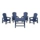 WESTIN OUTDOOR Children's Laguna Outdoor Patio All Weather Plastic 5-Piece Kids Adirondack Square Picnic Table Dining Set in Navy Blue OP3024-NB