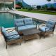 Unbranded 4-Piece Wicker Outdoor Patio Conversation Set Sectional Seating Set Furniture Sofa Set with Blue Cushions TT-015-033