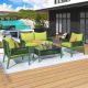 Unbranded K&K Green 4-Piece Metal Rope Patio Conversation Set with Thick Fluorescent Yellow Cushion ZN-2410