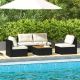 Kadehome 5-Piece Outdoor Metal Patio Conversation Set with Solid Tabletop and Off White Cushions MO-HW69931