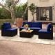 Kadehome 5-Piece Outdoor Metal Patio Conversation Set with Solid Tabletop and Navy Cushions MO-HW73007NY