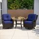 EAGLE PEAK Brown Rattan Wicker 3-Piece Outdoor Patio Conversation Set with Swivel Rocking Chairs, Table, and Blue Cushions EP-FHB-D-Z02