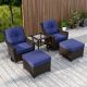 EAGLE PEAK Brown Rattan Wicker 5-Piece Outdoor Patio Conversation Set with Swivel Rocking Chairs, Table, and Blue Cushions EP-FHB-AD-Z02