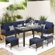 Unbranded 7-Piece Wicker Outdoor Dining Table Set with Blue 2.5 in. Waterproof Cushions, Outdoor Patio Furniture Set Outdoor795-12