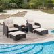 Kadehome 5-Piece Wicker Rattan Patio Conversation Set with Coffee Table and Cushions in Beige MO-NP11382BE