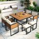 Sudzendf 9-Piece Acacia Wood Outdoor Dining Set with Beige Cushion and 4 Ottomans and 1-Square Table KIKIO206154