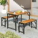 ANGELES HOME 3-Pieces Acacia Wood Metal Rectangular Outdoor Dining Set Picnic Table Bench (Set for 4) People M2991-8HW7