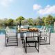JEAREY 3-Piece Black Metal Rectangular Glass Table Patio Outdoor Dining Set with Rattan Foldable Backrest Chairs (Set of 3) 3BSDCZY-3-Black