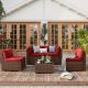 ELPOSUN 5-Piece Wicker Outdoor Patio Conversation Seating Set with Dark Red Cushions and Coffee Table HDNBCS093RDFS-5