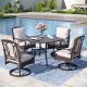 PHI VILLA 5-Piece Metal Patio Outdoor Dining Set with Beige Cushions with 4 Swivel Dining Chairs THD5-S5-40958