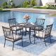 PHI VILLA 5-Piece Metal Patio Outdoor Dining Set with Beige Cushions and Round Dining Table THD5-409N344B