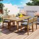 Sudzendf 5-Piece Wood Farmhouse Patio Outdoor Dining Furniture Set with Gray Cushions ZTPO12-1112
