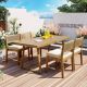 Sudzendf 5-Piece Wood Farmhouse Patio Outdoor Dining Furniture Set with Beige Cushions ZTPO12-1113