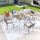 TOP SPACE 5-Piece Outdoor Bistro Square Metal Dining Set Chairs Table Sets wtih White Cushion TP12019-20279-W