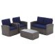 Freestyle 4-Piece Wicker Grey Outdoor Patio Conversation Set with Tempered-Glass Coffee Table, Navy Blue Cushion HD-WKJV22BU