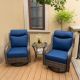 INNUMIA 3-Piece Wicker Patio Conversation Set with 5 in. Thick Blue Cushions, High Back Outdoor Swivel Rocker Chairs Set HD60016RCBU