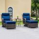 INNUMIA 5-Piece Wicker Patio Conversation Set with 5 in. Thick Blue Cushions and Ottomans, High Back Outdoor Swivel Rocker HD60016+HD60017