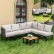 INNUMIA 7 Pieces Black Metal Outdoor Patio Conversation Set with 6 in. Gray Cushions, L-Shaped Sectional Sofa w/ Coffee Table 60018PFGR-TWO-L