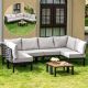 INNUMIA 7-Piece Black Metal Outdoor Patio Conversation Set with 6 in. Thick Gray Cushions, U-Shaped Sectional Modular Couch 60018PFGR-TWO-U