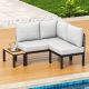 INNUMIA 4 Pieces Black Metal Outdoor Patio Conversation Set with 6 in. Thick Gray Cushions Sectional Sofa Set w/ Side Table HD60018PFGR