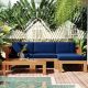 Zeus & Ruta 5-Piece Solid Wood Patio Conversation Set with Blue Cushions FA8-591