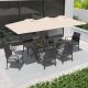 Halmuz 8-Piece Metal Patio Outdoor Dining Set with 6 Back-Woven Chairs, Rectangular Table, Umbrella and Grey Cushions, Garden 6DRa-SAN-Grey