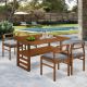 Tenleaf 5-Piece Wood Outdoor Dining Set with Gray Cushions, Extendable Tabletop, Storage Shelf K300AAD